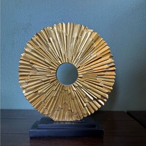 Gold Sunburst Sculpture on Black Base - Accent Decor